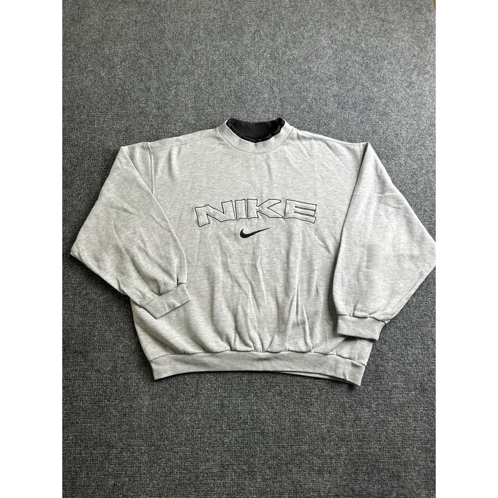 Men's Nike Spellout Swoosh Gray Crewneck Sweatshirt Boxy Fit, Size XL